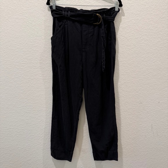 Anthropologie Pants - Anthropologie Black Paperbag Waist Belted Pants Small High Rise D-Ring Trousers
